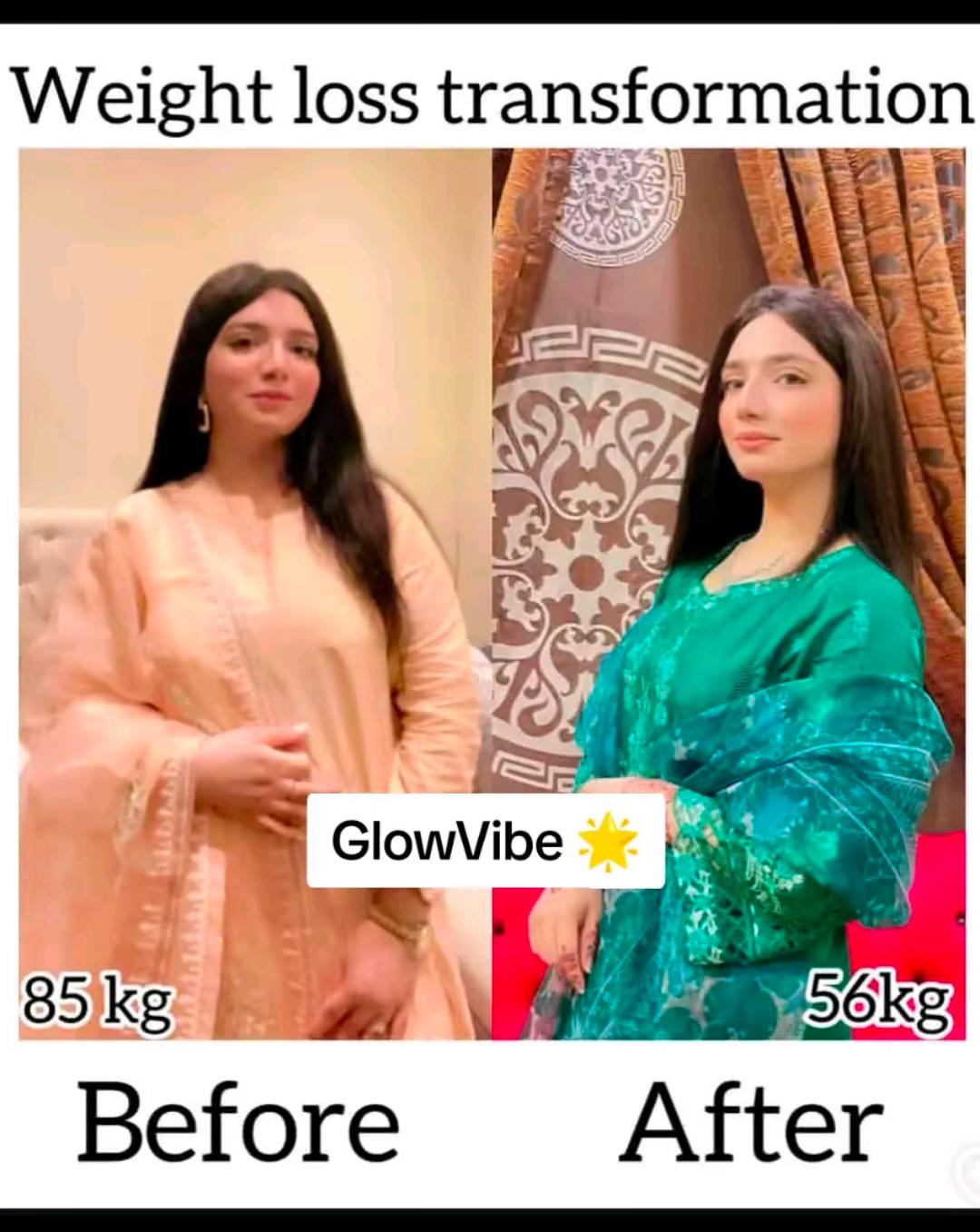 GlowVibe customer before and after weight loss transformation 1