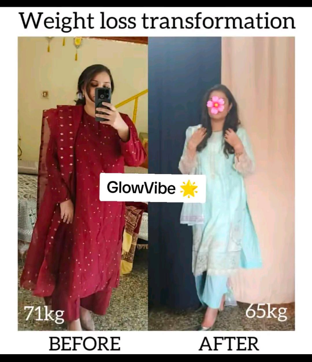 GlowVibe customer before and after weight loss transformation 2